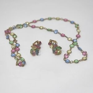 VINTAGE AUSTRIAN CRYSTAL BEZAL MULTI PASTEL COLORED NECKLACE AND EARRINGS